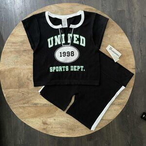 NEW 2Pc Women's 20 (XXL) Seamless Black Crop Top & High Waist Short Set